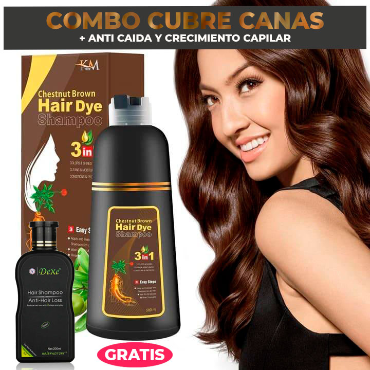 SHAMPOO CUBRE CANAS + GRATIS ANTICAIDA Y CRECIMIENTO CAPILAR