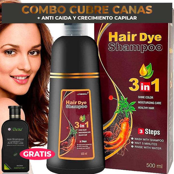 SHAMPOO CUBRE CANAS + GRATIS ANTICAIDA Y CRECIMIENTO CAPILAR