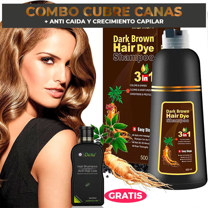 SHAMPOO CUBRE CANAS + GRATIS ANTICAIDA Y CRECIMIENTO CAPILAR